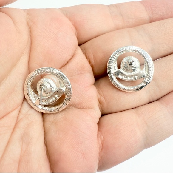 Monet Elegant Silver-Tone Earrings with Faux Pearls & Rhinestones - Picture 6 of 7